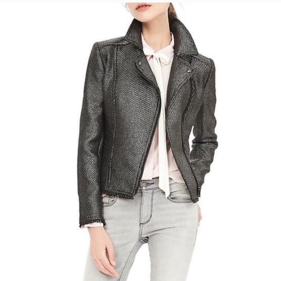 Banana Republic Gunmetal Jacquard Blazer, Metallic Tweed | Women's Size 12 - Picture 1 of 12